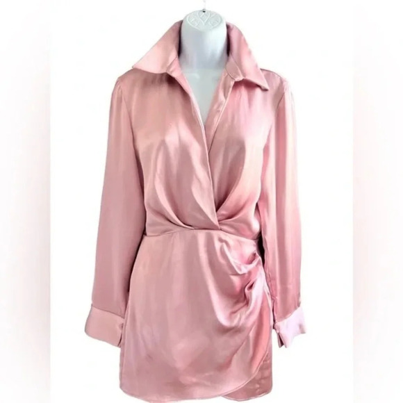 New! ZARA Satin Wrap Dress Blush Pink nwt 16639 - Picture 2 of 15